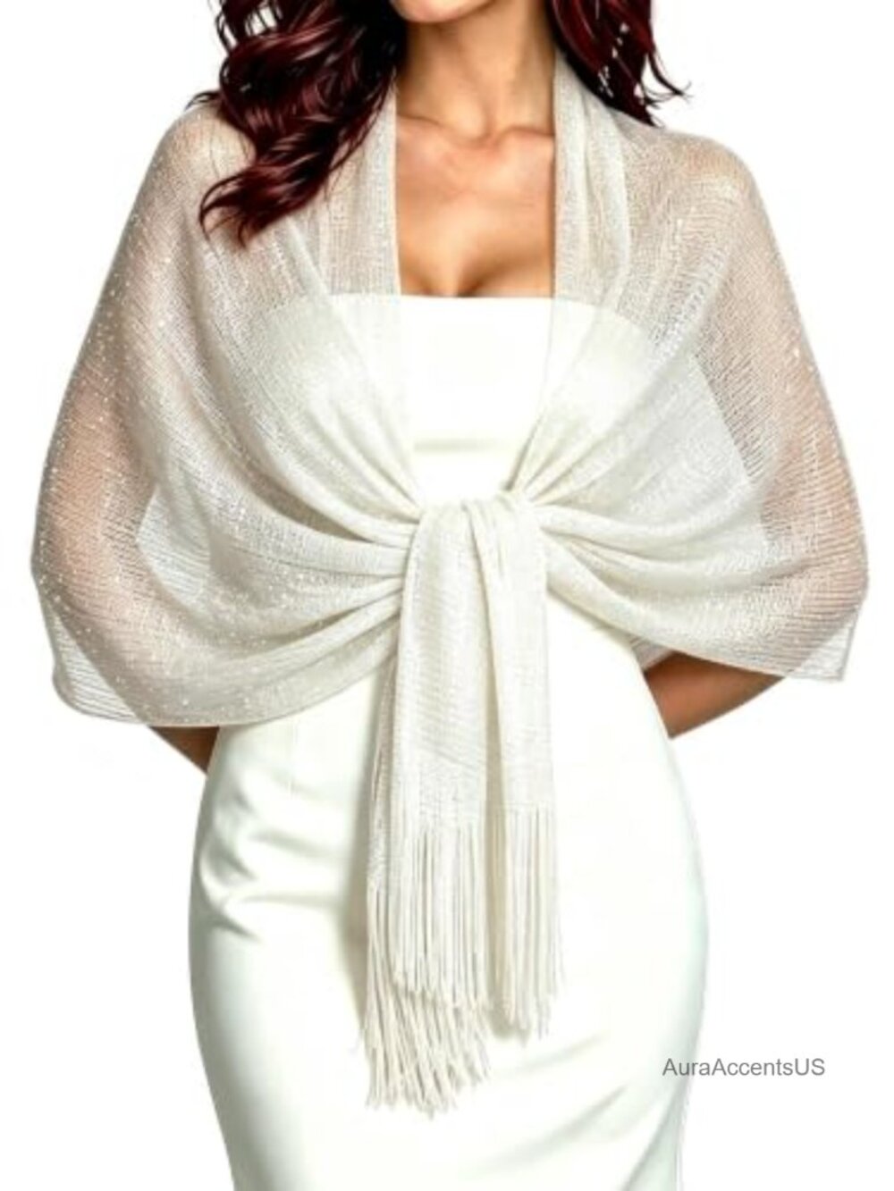 Metallic Fringe Pashmina Shawl Wrap Women's Light Evening Wedding